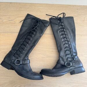 Born Estelle Black Leather Lace Up Riding Boots